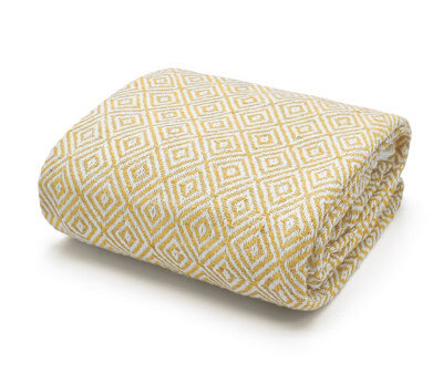 Velosso Cosy Woven Cotton Print Throw Blanket In Plush Texture - Available For Sofa, Bed, Couch - 90Cm X 100Cm Throw - Ochre