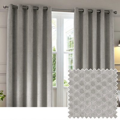 Paoletti Neptune Fully Lined Velvet Eyelet Curtain Pair, Silver, (W) 229 X (D) 183Cm - image 1