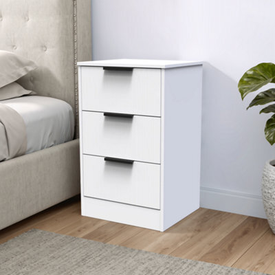 Imola Ready Assembled Matt White No Effect 3 Drawer Wide Bedside Chest (H)726mm (W)450mm (D)395mm - image 1