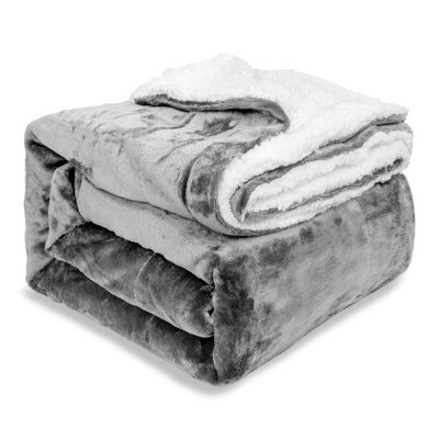 Ehc Warm & Soft Sherpa Flannel Fleece Microfiber Blanket, Double Bed, Dark Grey - 150 Cm X 200 Cm - image 1