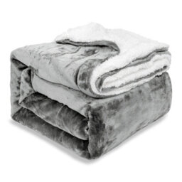 Ehc Warm & Soft Sherpa Flannel Fleece Microfiber Blanket, Double Bed, Dark Grey - 150 Cm X 200 Cm - thumbnail 1