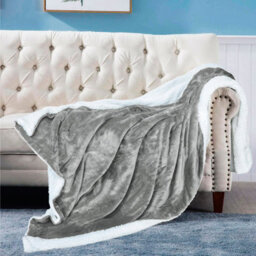 Ehc Warm & Soft Sherpa Flannel Fleece Microfiber Blanket, Double Bed, Dark Grey - 150 Cm X 200 Cm - thumbnail 2