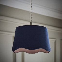 Valuelights Mabel Small Navy Scallop Edge Linen Lamp Shade And Bulb (D)25Cm - thumbnail 1