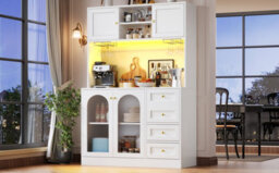 Matteo Farmhouse Style 4-Door Sideboard Cabinet With Led Lights & Fluted Glass, White - thumbnail 4