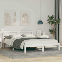 Walplus Bed Frame With Headboard White 140 X 200 Cm Solid Pine Wood