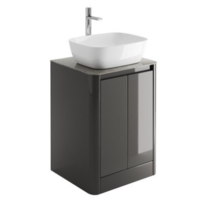 Plum&clay Mayfair Gloss Dark Grey Freestanding Bathroom Vanity Unit With Grey Marble Countertop (W)550mm (H)745mm - image 1