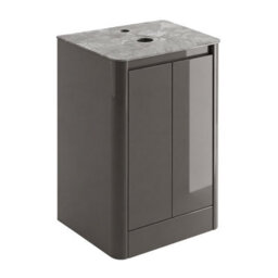Plum&clay Mayfair Gloss Dark Grey Freestanding Bathroom Vanity Unit With Grey Marble Countertop (W)550mm (H)745mm - thumbnail 2