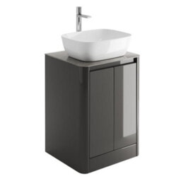 Plum&clay Mayfair Gloss Dark Grey Freestanding Bathroom Vanity Unit With Grey Marble Countertop (W)550mm (H)745mm - thumbnail 3