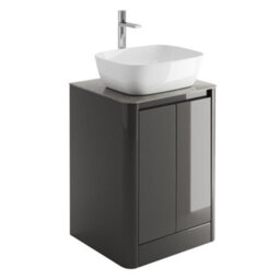 Plum&clay Mayfair Gloss Dark Grey Freestanding Bathroom Vanity Unit With Grey Marble Countertop (W)550mm (H)745mm