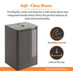 Plum&clay Mayfair Gloss Dark Grey Freestanding Bathroom Vanity Unit With Grey Marble Countertop (W)550mm (H)745mm - thumbnail 4