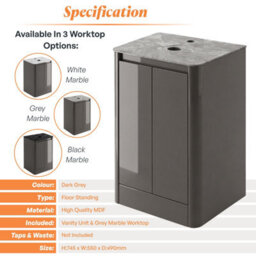 Plum&clay Mayfair Gloss Dark Grey Freestanding Bathroom Vanity Unit With Grey Marble Countertop (W)550mm (H)745mm - thumbnail 5