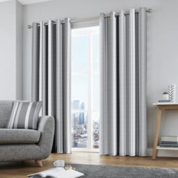 Fusion Whitworth Stripe Grey Fully Lined 100% Cotton Eyelet Curtains - thumbnail 1