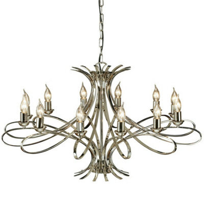 Eaves Hanging Ceiling Pendant Chandelier 12 Lamp Polished Nickel Curve Arm Light - image 1