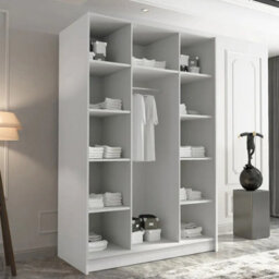 Calia Iii 150Cm Three Door Wardrobe Modern Mirror Front With Contoured Profile Shelves Hanging Rail White Gold - thumbnail 3