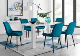 Furniturebox Uk Pivero 6 White Dining Table And 6 Blue Pesaro Black Leg Chairs - thumbnail 1