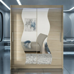 Westa S Sonoma Sliding Door Wardrobe With Mirror Shelves Hanging Rail Bedroom Clothes Storage Unit With Led Rgb - thumbnail 2