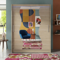 Westa S Sonoma Sliding Door Wardrobe With Mirror Shelves Hanging Rail Bedroom Clothes Storage Unit With Led Rgb - thumbnail 1