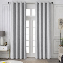 Oxford Homeware Eyelet Silver Linen Effect Curtains Fully Lined 100% Blackout Thermal Insulated Curtain Pair (W)168Cmx(L)183Cm - thumbnail 1