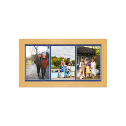 AK Frames 16X8 Country Pine Classic Multi Photo Frame With Blue Mount - Holds 3 Apertures (3X) 7X5 Photos