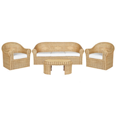 Beliani Garden Lounge Set With Table 5 Seater Livadeia Rattan Natural - image 1