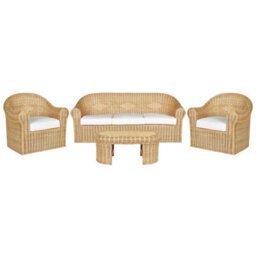 Beliani Garden Lounge Set With Table 5 Seater Livadeia Rattan Natural - thumbnail 1
