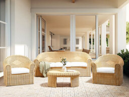 Beliani Garden Lounge Set With Table 5 Seater Livadeia Rattan Natural - thumbnail 2