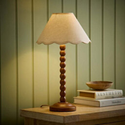 Valuelights Bobbin Natural Trim Linen Shade Walnut Bobble Table Lamp