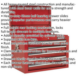High Gloss Red 5 Drawer Tool Chest - 660mm X 435mm X 490mm Storage Unit - thumbnail 2