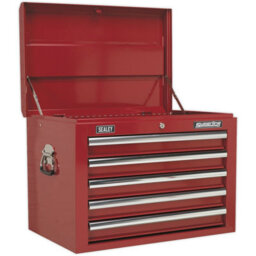 High Gloss Red 5 Drawer Tool Chest - 660mm X 435mm X 490mm Storage Unit - thumbnail 1