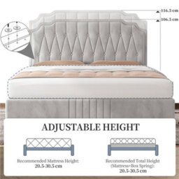 Yaheetech Upholstered Bed Frame With Button-Tufted Adjustable Headboard - Beige / Double - thumbnail 6
