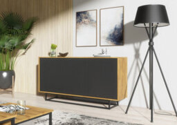 Sideboard 160Cm Sideboard Cabinet Cupboard Tv Stand Living Room Oak&black - thumbnail 4