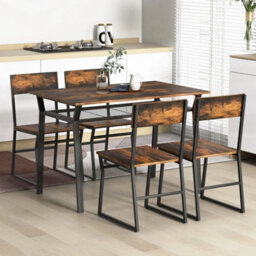 5-Piece Brown Dining Table Set Rectangular Kitchen Table & 4 Chairs - thumbnail 5