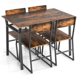 5-Piece Brown Dining Table Set Rectangular Kitchen Table & 4 Chairs - thumbnail 6