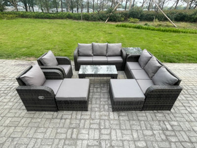 Fimous Wicker Pe Rattan Sofa Set 10 Seater Outdoor Patio Garden Furniture Set With 2 Reclining Chairs Coffee Table Side Tables - image 1