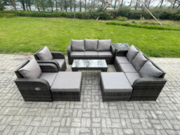 Fimous Wicker Pe Rattan Sofa Set 10 Seater Outdoor Patio Garden Furniture Set With 2 Reclining Chairs Coffee Table Side Tables - thumbnail 1