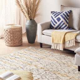 Beliani Beige Cotton Rug 140 X 200 Cm - Hand-Tufted Geometric Low Pile - thumbnail 2