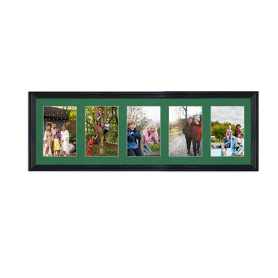 AK Frames 26X8 Black Classic Multi Photo Frame With Emerald Mount - Holds 5 Apertures (5X) 6X4 Photos - image 1