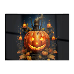 Warren Reed Designer Spooy Pumpkin And Small Candles Glass Chopping Board - thumbnail 1