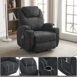 Electric Recliner Chair Massage Heated Armchair Fabric Upholstered Older Sofa - thumbnail 3