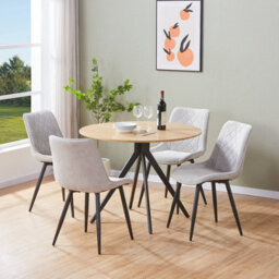 Core Products Aspen Light Oak Round Table & 4 Light Grey Cord Fabric Chair Dining Set - thumbnail 1