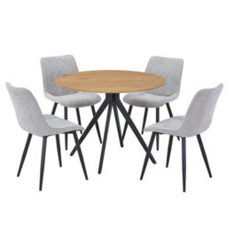 Core Products Aspen Light Oak Round Table & 4 Light Grey Cord Fabric Chair Dining Set - thumbnail 2