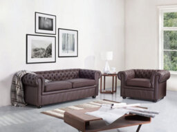 Beliani Living Room Set 4 Seater Chesterfield Leather Brown - thumbnail 2