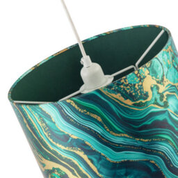 Happy Homewares Modern Green And Gold Satin Fabric Lamp Shade With Wavy Marble Design - thumbnail 3