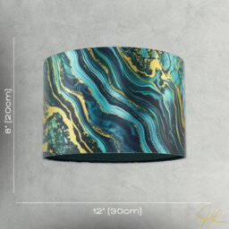 Happy Homewares Modern Green And Gold Satin Fabric Lamp Shade With Wavy Marble Design - thumbnail 7