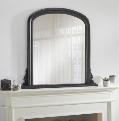 The Online Mirror Shop Arched Shape Overmantle Mirror With Black Frame, Canterbury Of H86 X W88 X D6 Cm, Handcrafted, Stylish, Durable Home Décor - image 1