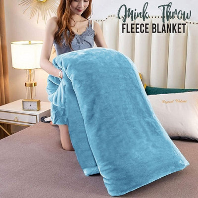 Ameha Fleece Plain Blanket, Lightweight & Reversible Throw For Travel, Bed & Sofa Blanket, Light Blue King 200X240Cm - image 1