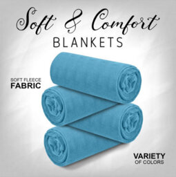 Ameha Fleece Plain Blanket, Lightweight & Reversible Throw For Travel, Bed & Sofa Blanket, Light Blue King 200X240Cm - thumbnail 8