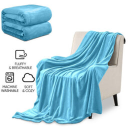 Ameha Fleece Plain Blanket, Lightweight & Reversible Throw For Travel, Bed & Sofa Blanket, Light Blue King 200X240Cm - thumbnail 2