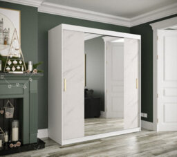 Arte Chic White Geneva T1 Mirrored Sliding Door Wardrobe W1800mm H2000mm D620mm - Modern Design, Gold Handles, Extensive Storage - thumbnail 2