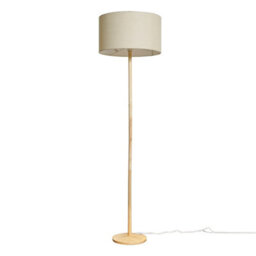 Valuelights Triston Single Stem Natural Light Wood Floor Lamp With Beige Drum Shade